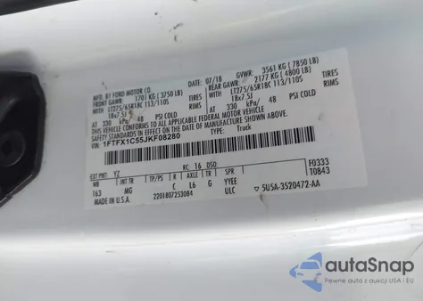 2018 Ford F-150 Xlt z USA, uszkodzony, nr VIN 1FTFX1C55JKF08280